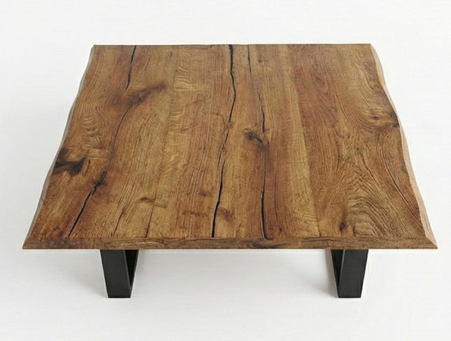 Square Nature Live Edge solid oak coffee table for hotels, restaurants and offices – made to order, logo engraving available