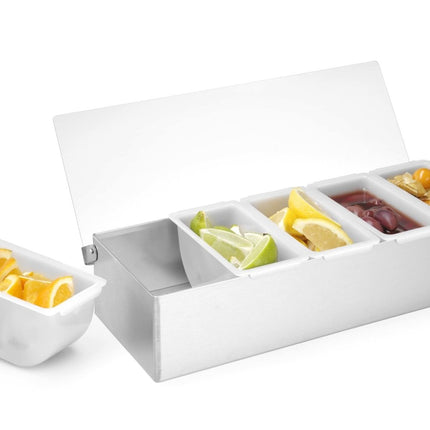 Condiment holder, Bar up, 5 containers, 375x140x(H)90mm - hospitality