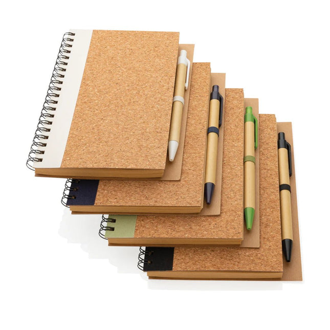 Cork spiral notebook with pen - hospitality