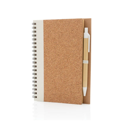 Cork spiral notebook with pen - hospitality