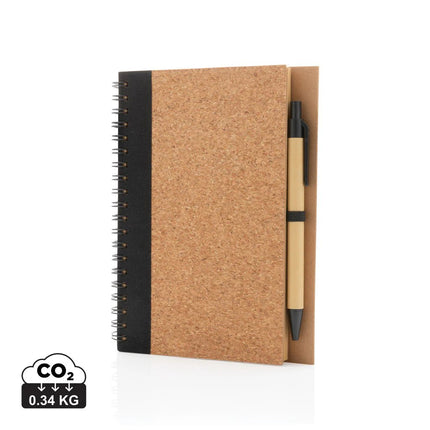Cork spiral notebook with pen - hospitality