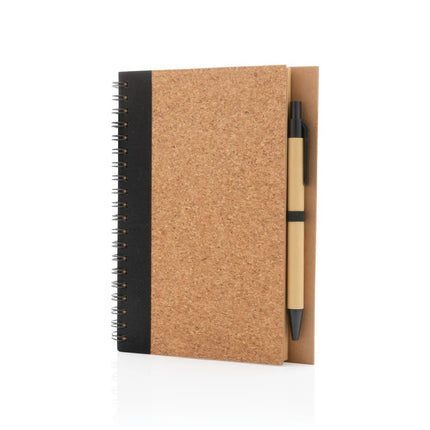 Cork spiral notebook with pen - hospitality