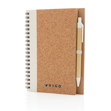 Cork spiral notebook with pen - hospitality