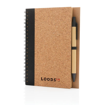 Cork spiral notebook with pen - hospitality