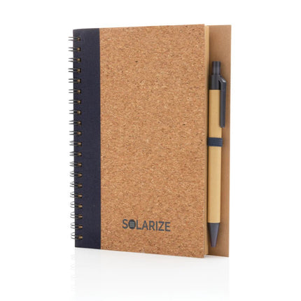 Cork spiral notebook with pen - hospitality