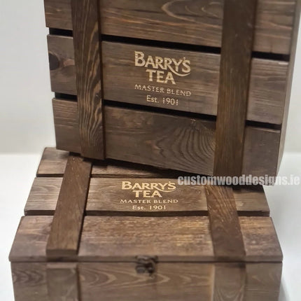Rustic brown 3-bottle gift box with wood wool from Custom Wood Designs