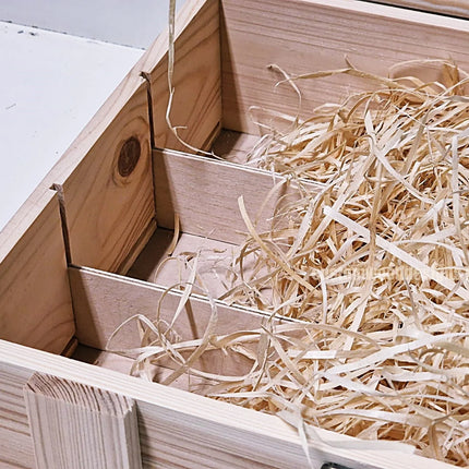 Rustic 3 bottle gift box with natural wood wool by Custom Wood Designs