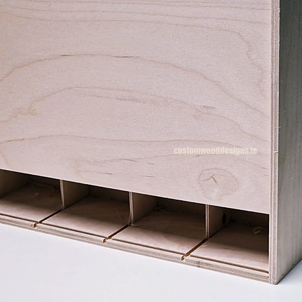 Natural wood sliding lid 4-bottle gift box with wood wool from Custom Wood Designs