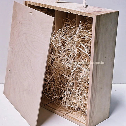 Natural wooden sliding lid gift box with space for three bottles