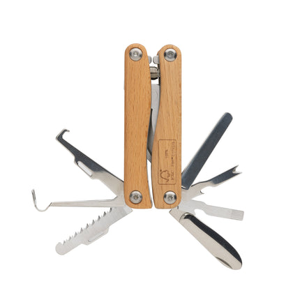 Custom Wood Designs 10-in-1 garden multi-tool pack featuring various gardening tools with branded logo and wooden handles.