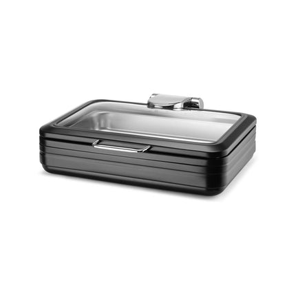 De Luxe Black Induction Chafing Dish With Glass Lid GN 1/1 - Induction Compatible, Sturdy Matte Finish - hospitality