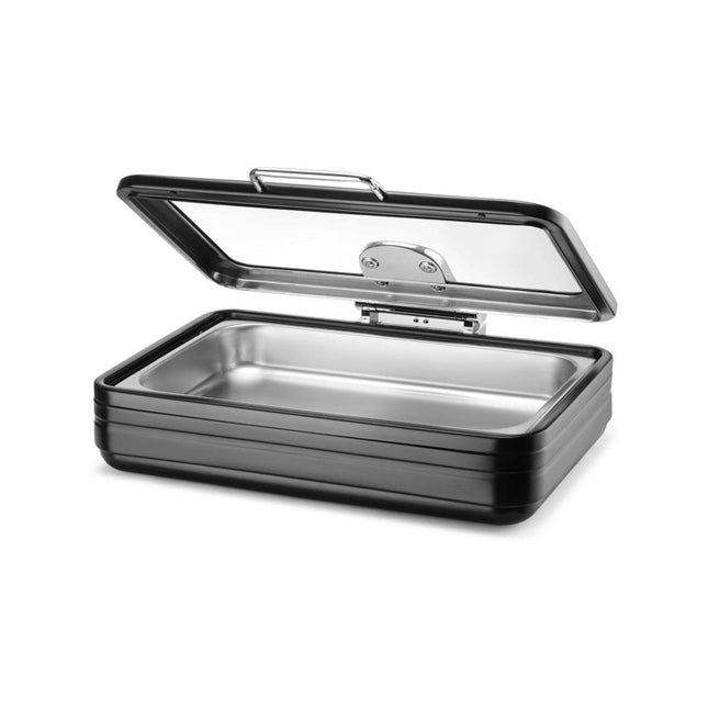 De Luxe Black Induction Chafing Dish With Glass Lid GN 1/1 - Induction Compatible, Sturdy Matte Finish - hospitality