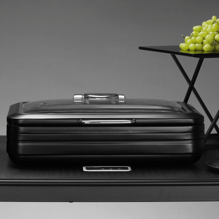 De Luxe Black Induction Chafing Dish With Glass Lid GN 1/1 - Induction Compatible, Sturdy Matte Finish - hospitality