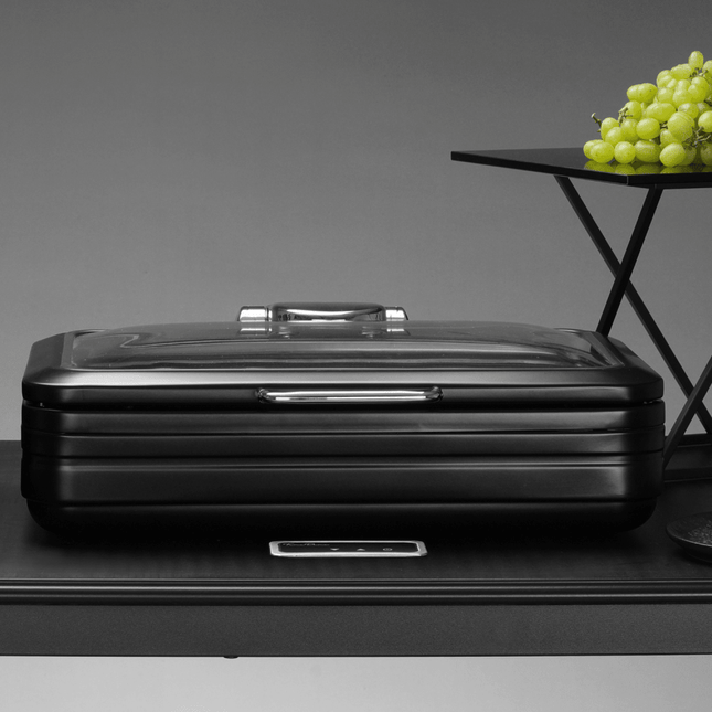 De Luxe Black Induction Chafing Dish With Glass Lid GN 1/1 - Induction Compatible, Sturdy Matte Finish - hospitality