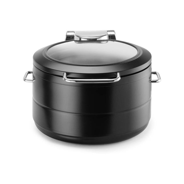 De Luxe Black Round Induction Chafing Dish With Glass Lid 9L - Induction Ready, Sleek Catering Performance - hospitality