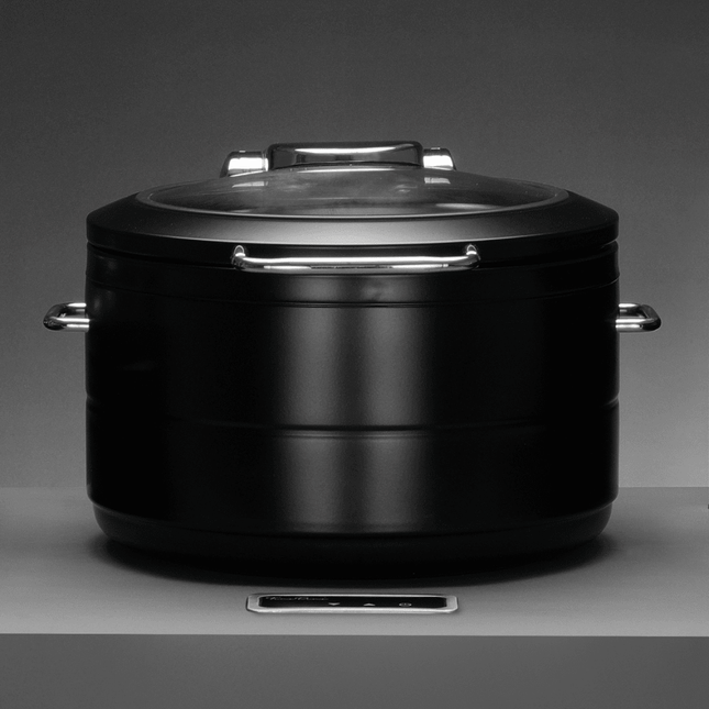 De Luxe Black Round Induction Chafing Dish With Glass Lid 9L - Induction Ready, Sleek Catering Performance - hospitality