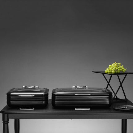 De Luxe Black Round Induction Chafing Dish With Glass Lid 9L - Induction Ready, Sleek Catering Performance - hospitality
