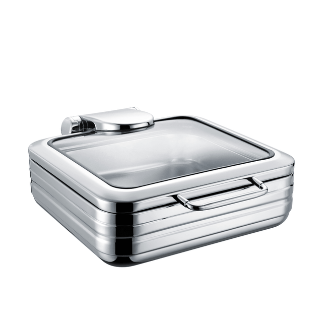 De Luxe GN 2/3 Chafing Dish With Glass Lid - Dripless Patent Gutter And Soft-Close Lid - hospitality