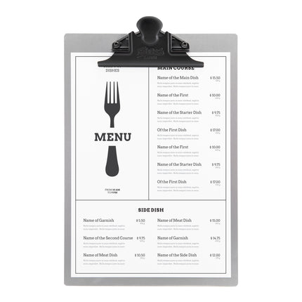 Set of 20 metal clipboards, 33x23cm, from Securit, featuring sturdy clips and durable metal construction.
