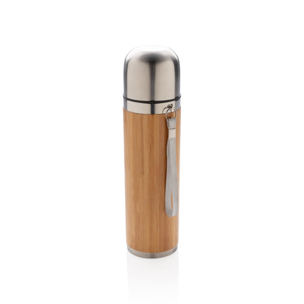 Set of 25 bamboo vacuum travel bottles, 400ml each, by Custom Wood Designs, featuring eco-friendly design and secure screw-top lids.