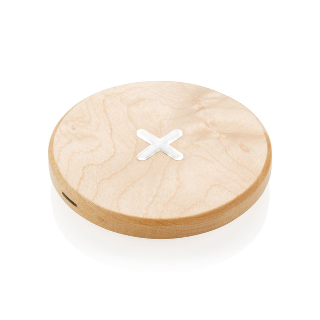 Set of 100 5W wireless wood phone chargers by Custom Wood Designs, showcasing natural wood finish and compact design.