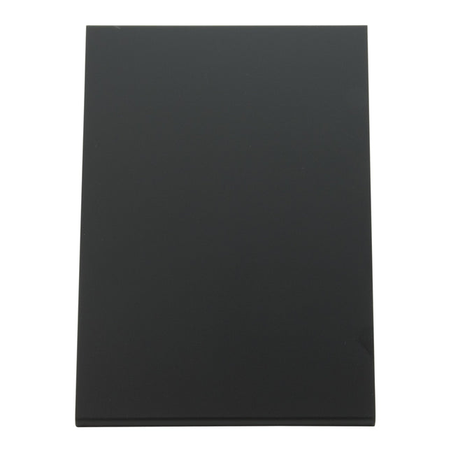 Set of 18 Securit A5 tabletop chalkboards with black surfaces and wooden frames, ideal for messages or signage.