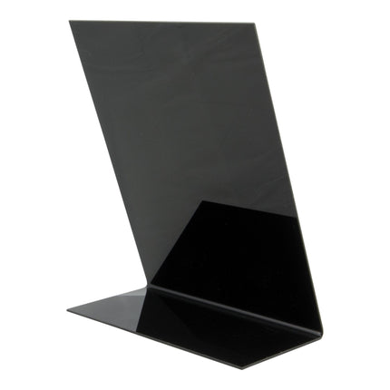 Set of 18 A5 Securit tabletop chalkboards with black writable surfaces and wooden frames, ideal for signage or notes.