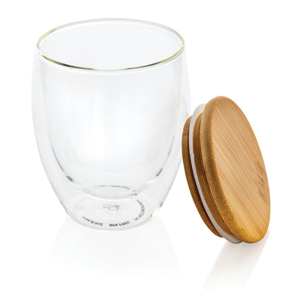Double wall borosilicate glass with bamboo lid 250ml pack of 25 Custom Wood Designs __label: Multibuy default-title-double-wall-borosilicate-glass-with-bamboo-lid-250ml-pack-of-25-53613720863063