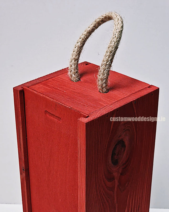 Sliding Lid Bottle Box - Single Red x25 Custom Wood Designs __label: Multibuy Bottle Box Bottle Boxes gift box Gift Boxes Single bottle box wooden Box default-title-sliding-lid-bottle-box-single-red-x25-53613497647447