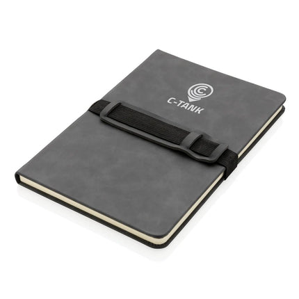 Deluxe hardcover PU notebook A5 with phone and pen holder - hospitality
