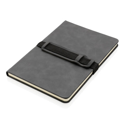 Deluxe hardcover PU notebook A5 with phone and pen holder - hospitality