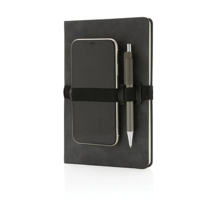Deluxe hardcover PU notebook A5 with phone and pen holder - hospitality