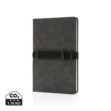 Deluxe hardcover PU notebook A5 with phone and pen holder - hospitality