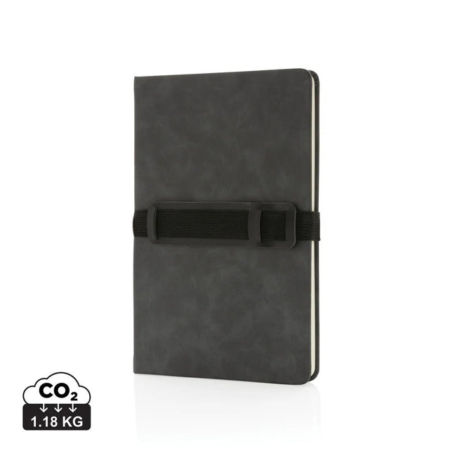 Deluxe hardcover PU notebook A5 with phone and pen holder - hospitality