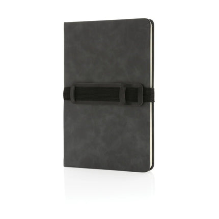Deluxe hardcover PU notebook A5 with phone and pen holder - hospitality