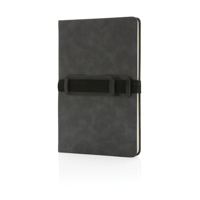 Deluxe hardcover PU notebook A5 with phone and pen holder - hospitality