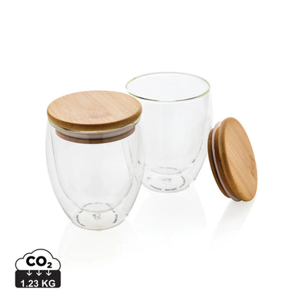 Double wall borosilicate glass with bamboo lid 250ml 2pc set - hospitality