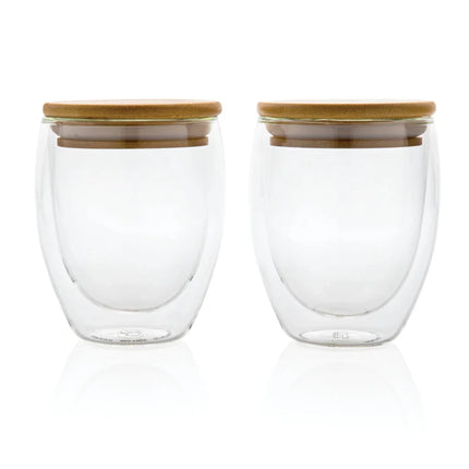 Double wall borosilicate glass with bamboo lid 250ml 2pc set - hospitality