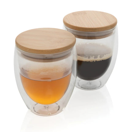 Double wall borosilicate glass with bamboo lid 250ml 2pc set - hospitality
