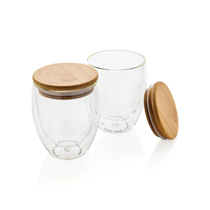 Double wall borosilicate glass with bamboo lid 250ml 2pc set - hospitality