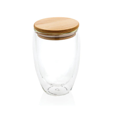 Double wall borosilicate glass with bamboo lid 350ml - hospitality