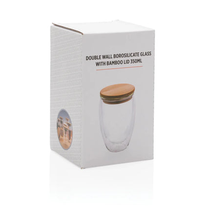 Double wall borosilicate glass with bamboo lid 350ml - hospitality
