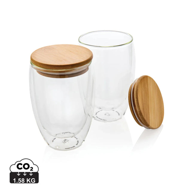 Double wall borosilicate glass with bamboo lid 350ml 2pc set - hospitality