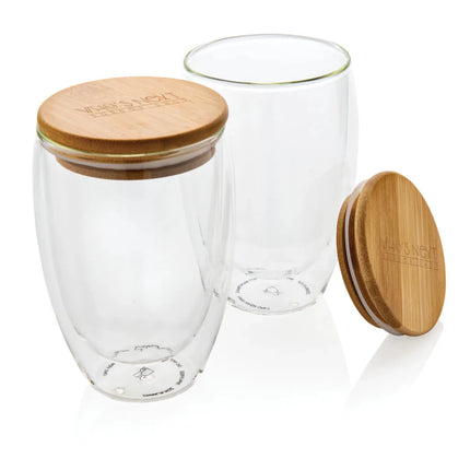 Double wall borosilicate glass with bamboo lid 350ml 2pc set - hospitality