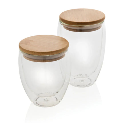 Double wall borosilicate glass with bamboo lid 350ml 2pc set - hospitality