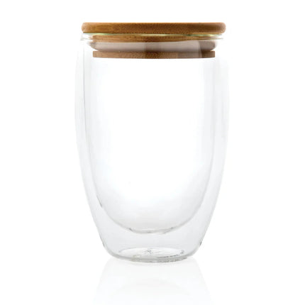 Double wall borosilicate glass with bamboo lid 350ml - hospitality