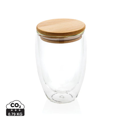 Double wall borosilicate glass with bamboo lid 350ml - hospitality