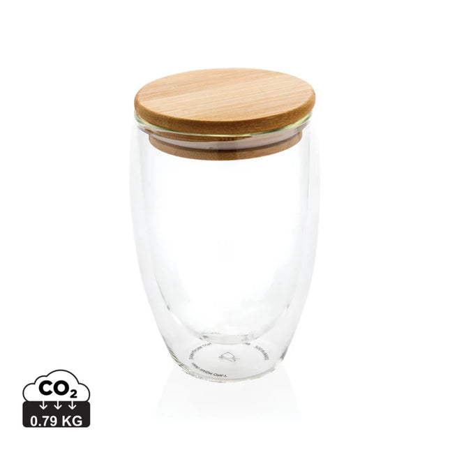 Double wall borosilicate glass with bamboo lid 350ml - hospitality
