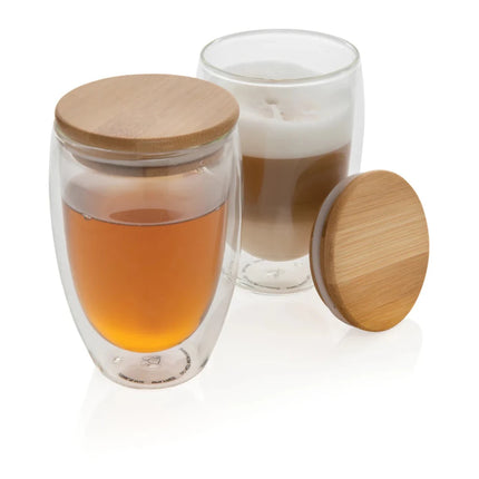 Double wall borosilicate glass with bamboo lid 350ml - hospitality