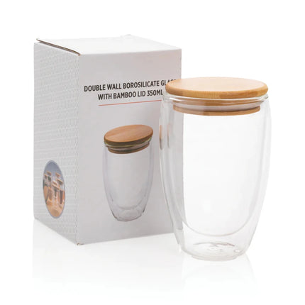 Double wall borosilicate glass with bamboo lid 350ml - hospitality